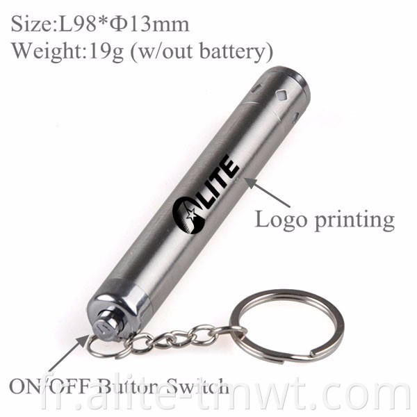 Batterie AAA en acier inoxydable LED petite lampe de poche avec chaîne de clés